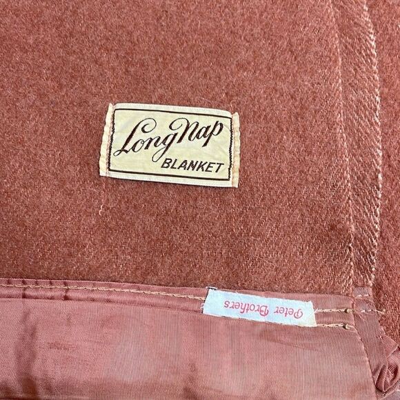 MCM Vintage Pink Wool Blanket tagged Peter brother Long Nap Queen - Picture 2 of 3